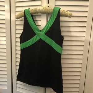 ZEN CHI black and green yoga tank, cross motive, s
